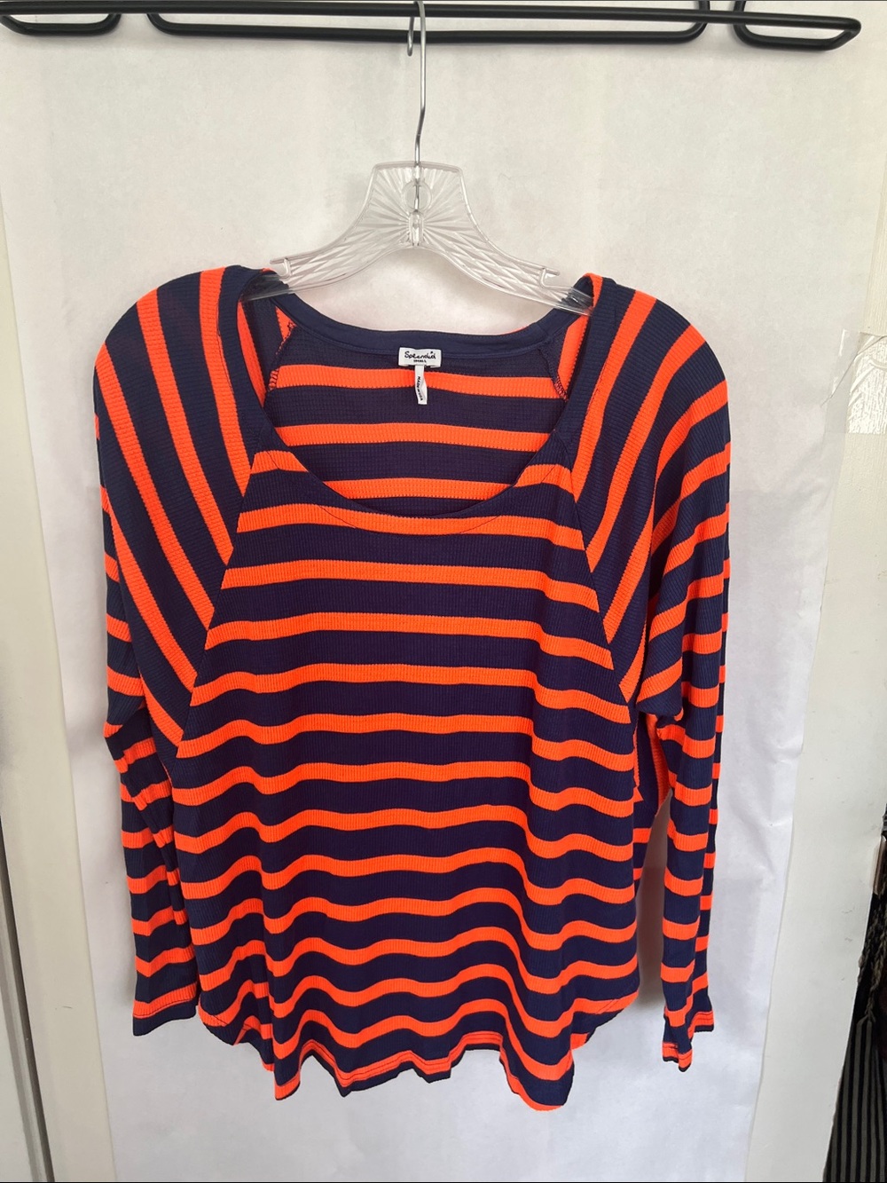 Splendid Navy and Orange Striped Scoop Neck Long Sleeve Top